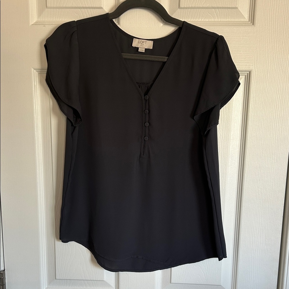 LOFT Dark Grey Button-Front Blouse